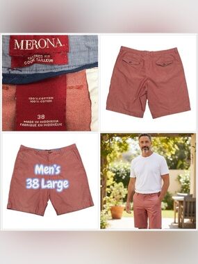 Mens Merona 38 Large Golf Shorts Chino Khakis Cotton Red Tailored Fit Target